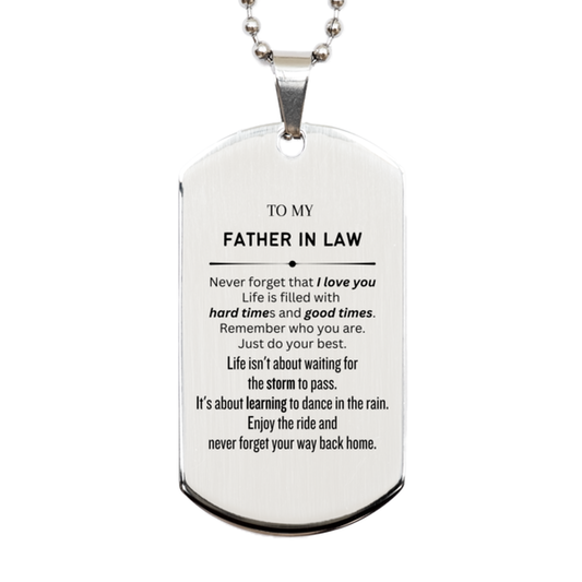 Father In Law Silver Dog Tag Necklace - Engraved Message | Birthday or Christmas Gift