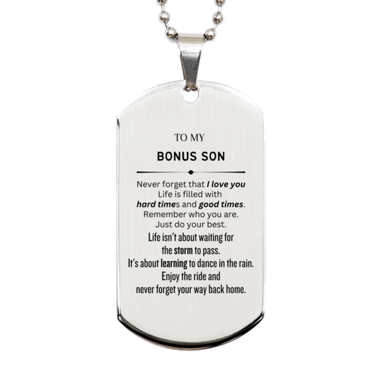 Bonus Son Silver Dog Tag Necklace - To My Bonus Son | Birthday Gift