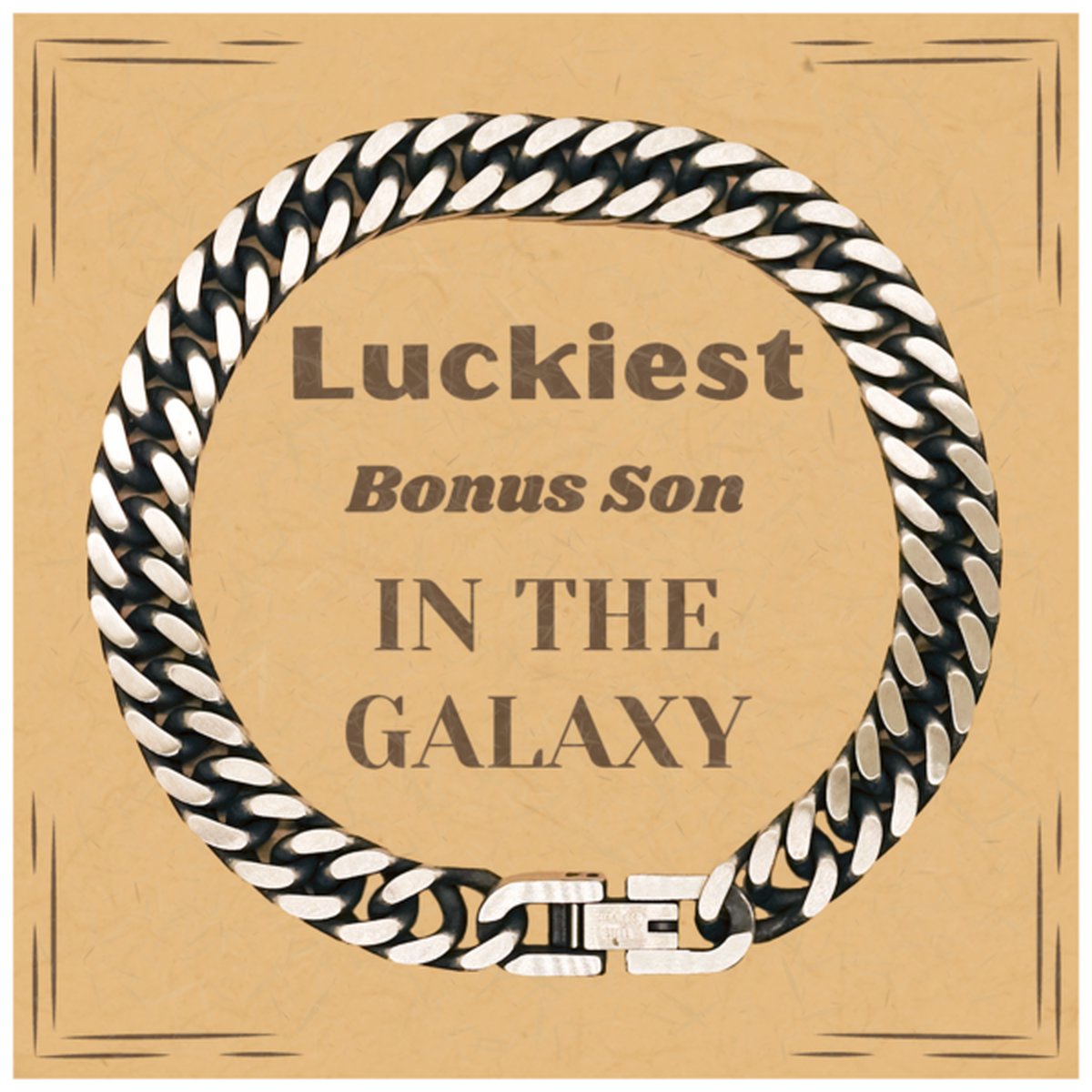 Luckiest Bonus Son in the Galaxy, To My Bonus Son Message Card Gifts, Christmas Bonus Son Cuban Link Chain Bracelet Gifts, X-mas Birthday Unique Gifts For Bonus Son Men Women