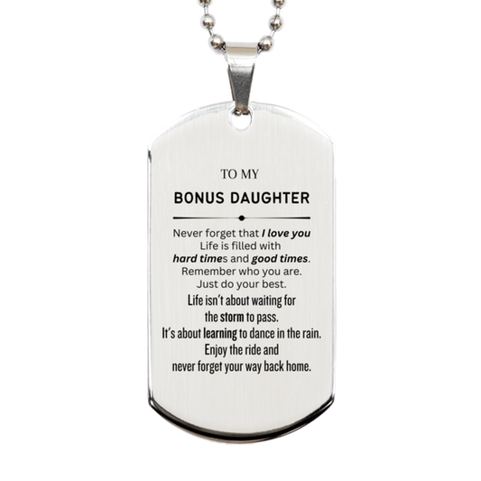 Bonus Daughter Silver Dog Tag Necklace - To My Bonus Daughter | Heartfelt Gift