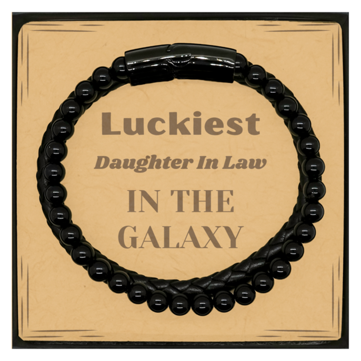 Luckiest Daughter In Law in the Galaxy, To My Daughter In Law Message Card Gifts, Christmas Daughter In Law Stone Leather Bracelets Gifts, X-mas Birthday Unique Gifts For Daughter In Law Men Women