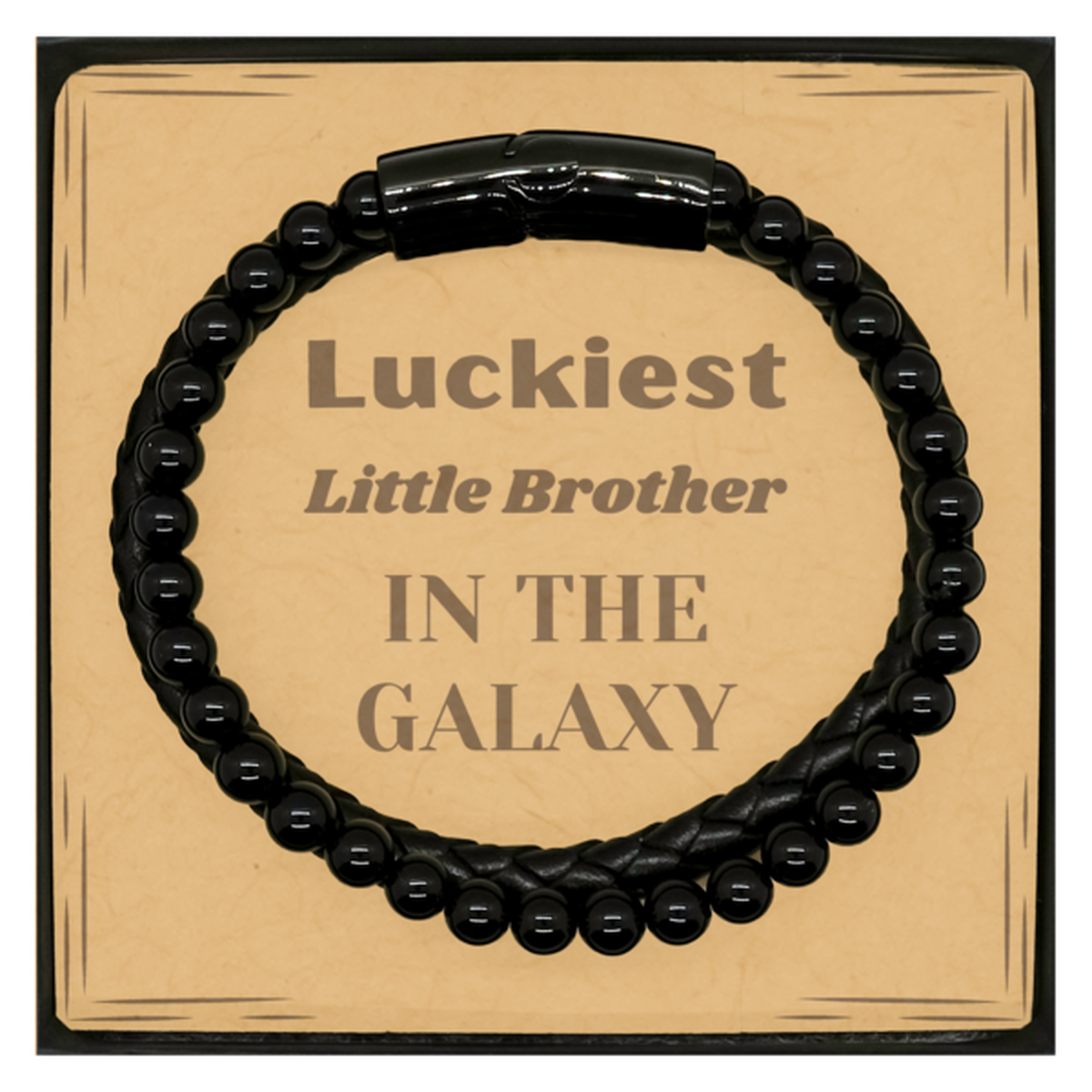 Little Brother Stone Leather Bracelet - Luckiest Little Brother in the Galaxy | Birthday and Christmas Gift