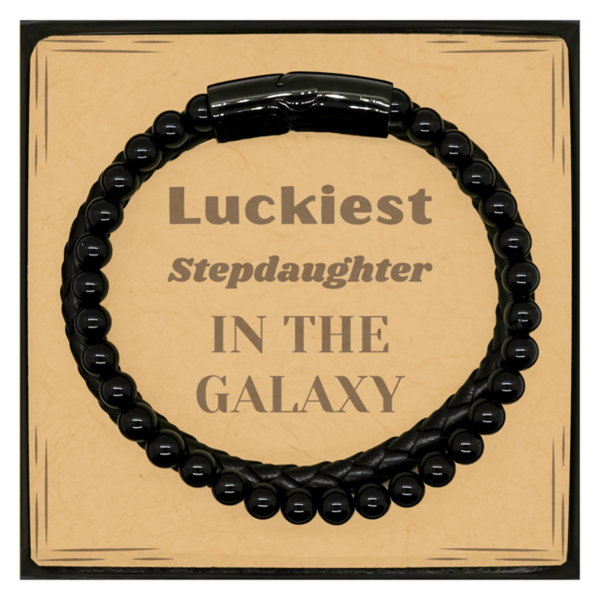 Luckiest Stepdaughter in the Galaxy, To My Stepdaughter Message Card Gifts, Christmas Stepdaughter Stone Leather Bracelets Gifts, X-mas Birthday Unique Gifts For Stepdaughter Men Women