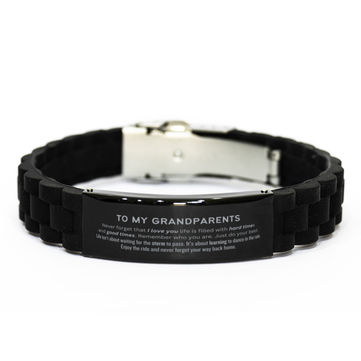 Grandparents Black Engraved Bracelet - To My Grandparents | Birthday & Christmas Gift