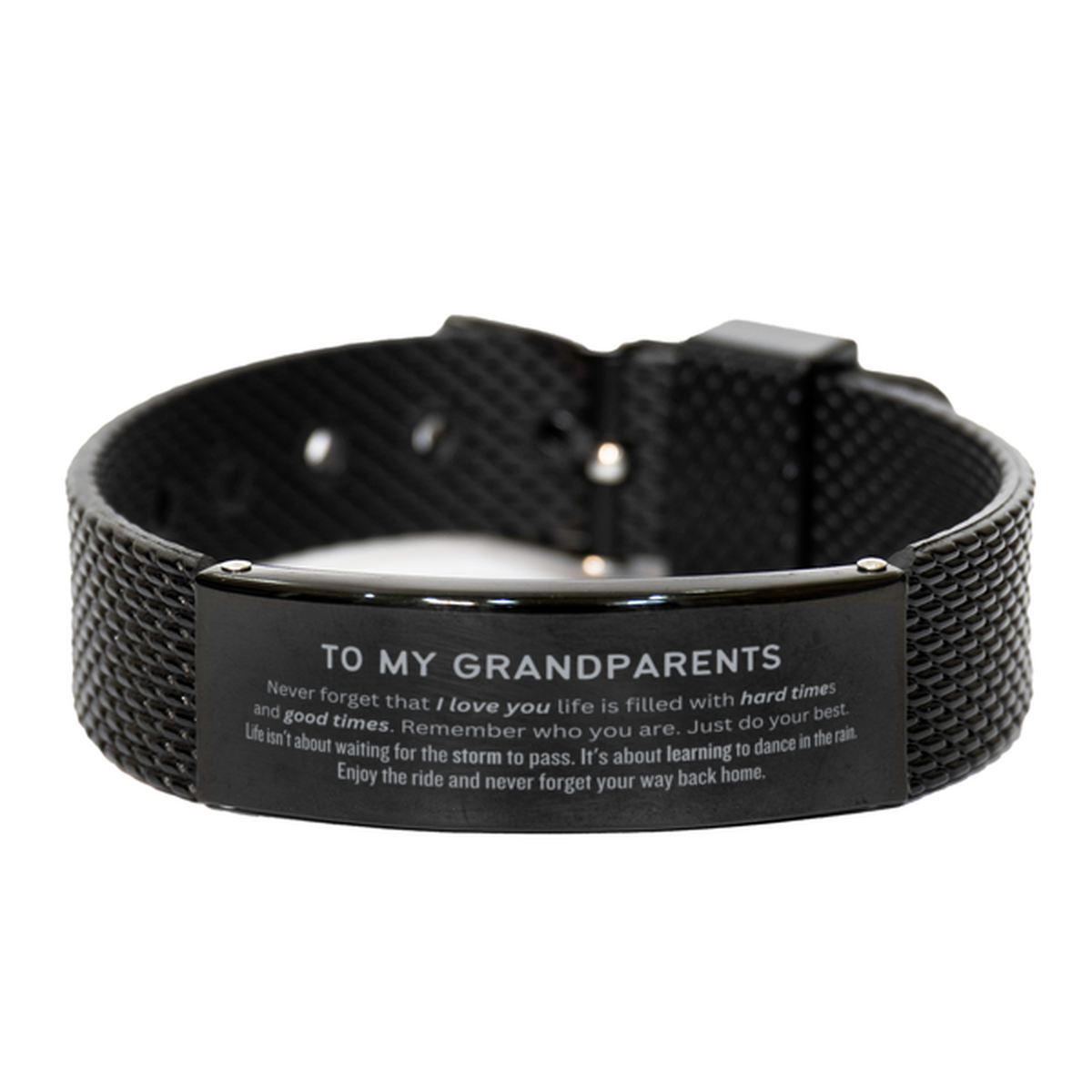 Grandparents Black Stainless Steel Bracelet - To My Grandparents | Heartfelt Gift