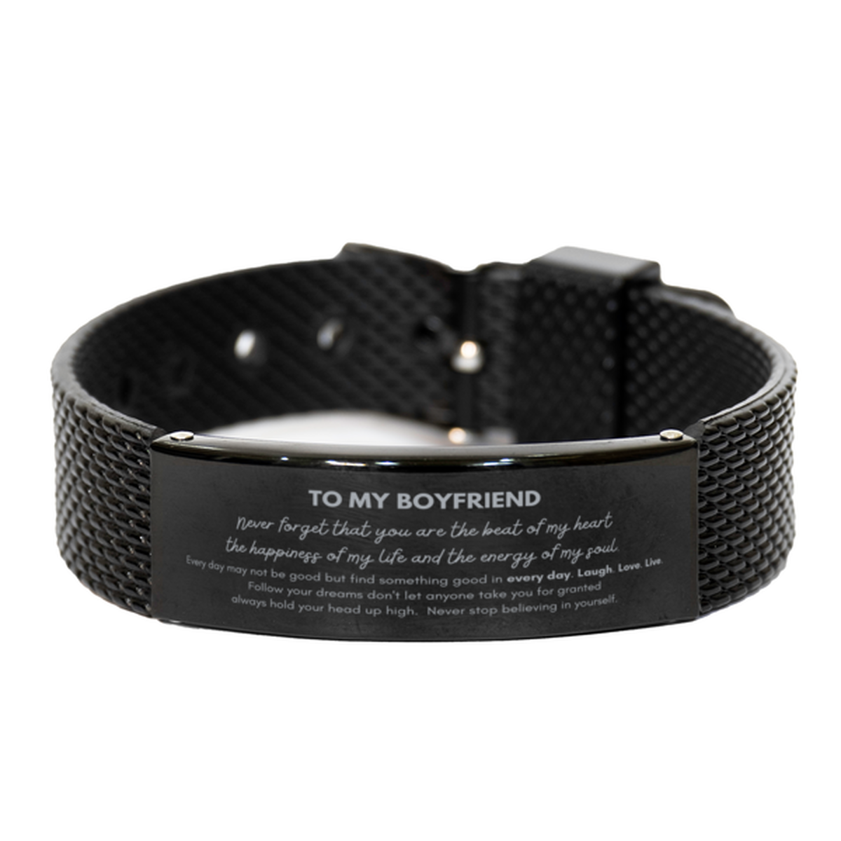 To My Boyfriend Bracelet Gifts, Christmas Boyfriend Black Shark Mesh Bracelet Present, Birthday Unique Motivational For Boyfriend, To My Boyfriend Never forget that you are the beat of my heart the happiness of my life and the energy of my soul