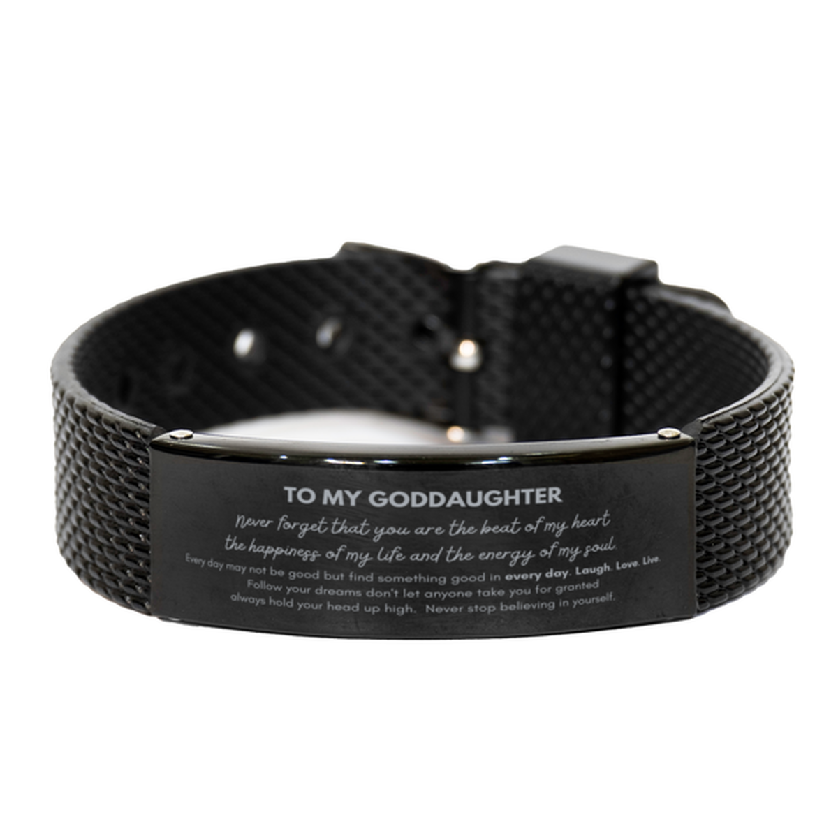 To My Goddaughter Bracelet Gifts, Christmas Goddaughter Black Shark Mesh Bracelet Present, Birthday Unique Motivational For Goddaughter, To My Goddaughter Never forget that you are the beat of my heart the happiness of my life and the energy of my soul