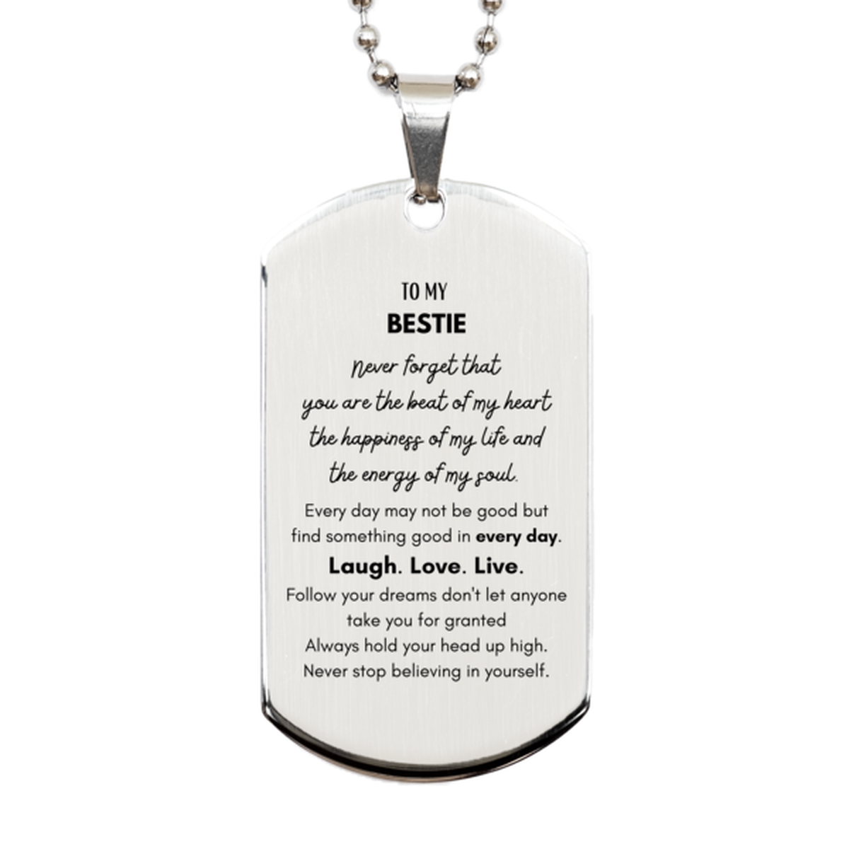 To My Bestie Dogtag Gifts, Christmas Bestie Silver Dog Tag Present, Birthday Unique Motivational For Bestie, To My Bestie Never forget that you are the beat of my heart the happiness of my life and the energy of my soul