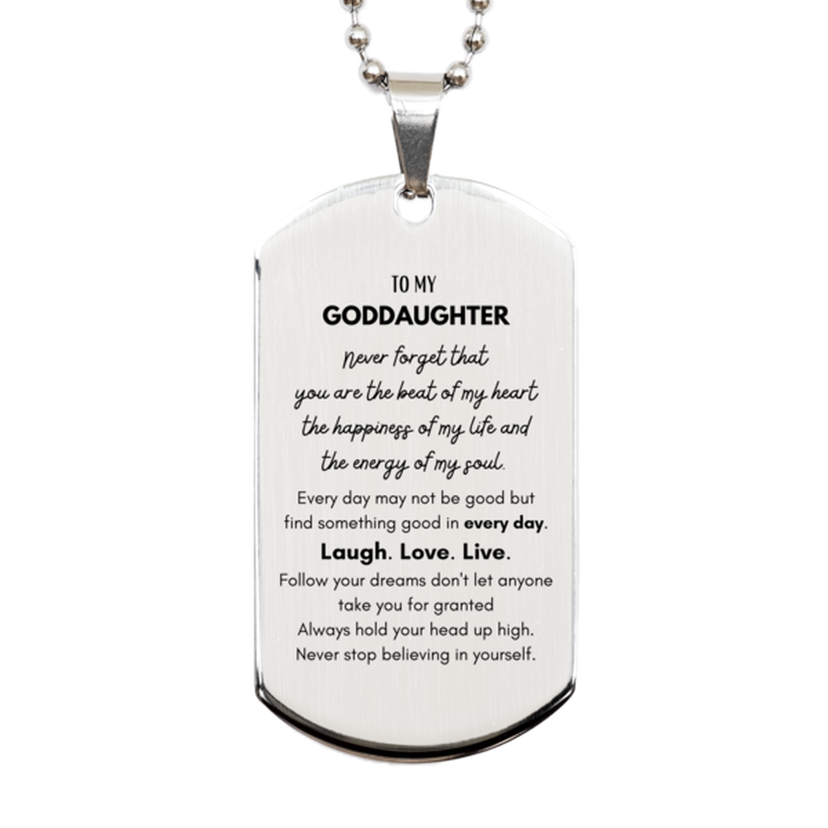 Goddaughter Silver Dog Tag Necklace - Never Forget You Are Loved | Birthday Gift