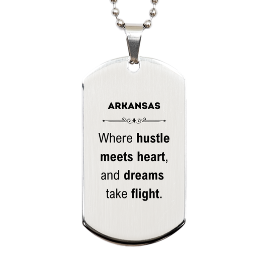 Arkansas Silver Dog Tag Necklace - Where Hustle Meets Heart | Birthday Gift