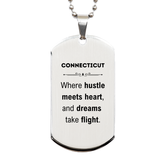 Connecticut Silver Dog Tag Necklace - Where Hustle Meets Heart | Birthday Gift