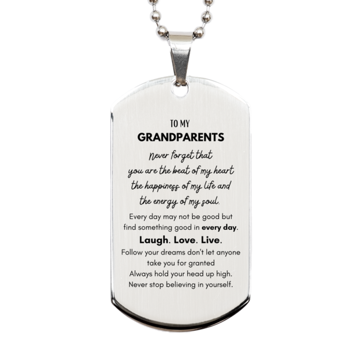 Grandparents Silver Dog Tag Necklace - Heartfelt Message | Christmas Gift
