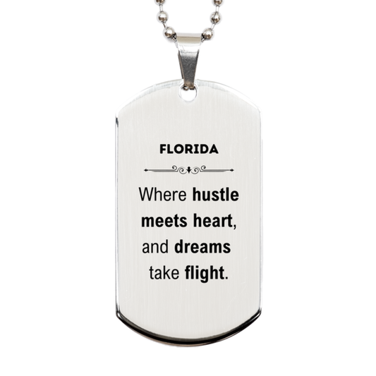 Florida Silver Dog Tag Necklace - Where Hustle Meets Heart | Thoughtful Gift