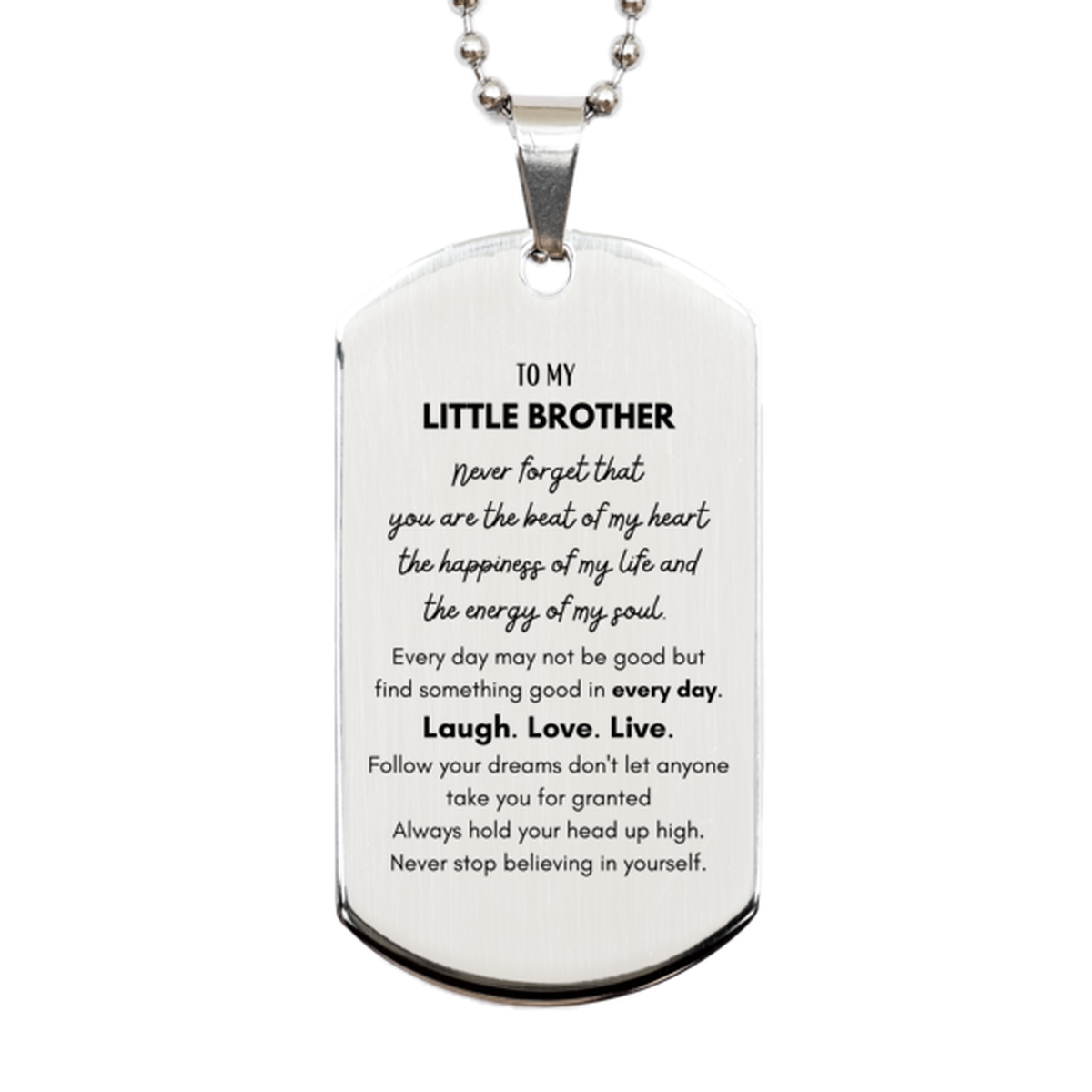 Little Brother Silver Dog Tag Necklace - To My Little Brother | Birthday & Christmas Gift