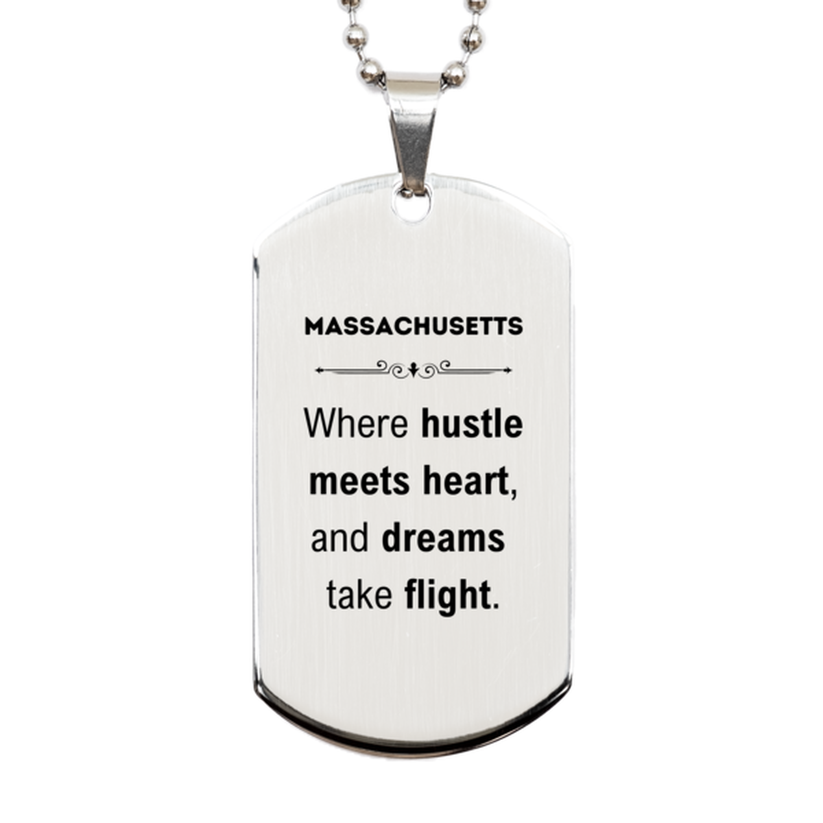Massachusetts Silver Dog Tag Necklace - Where Hustle Meets Heart | Birthday Gift