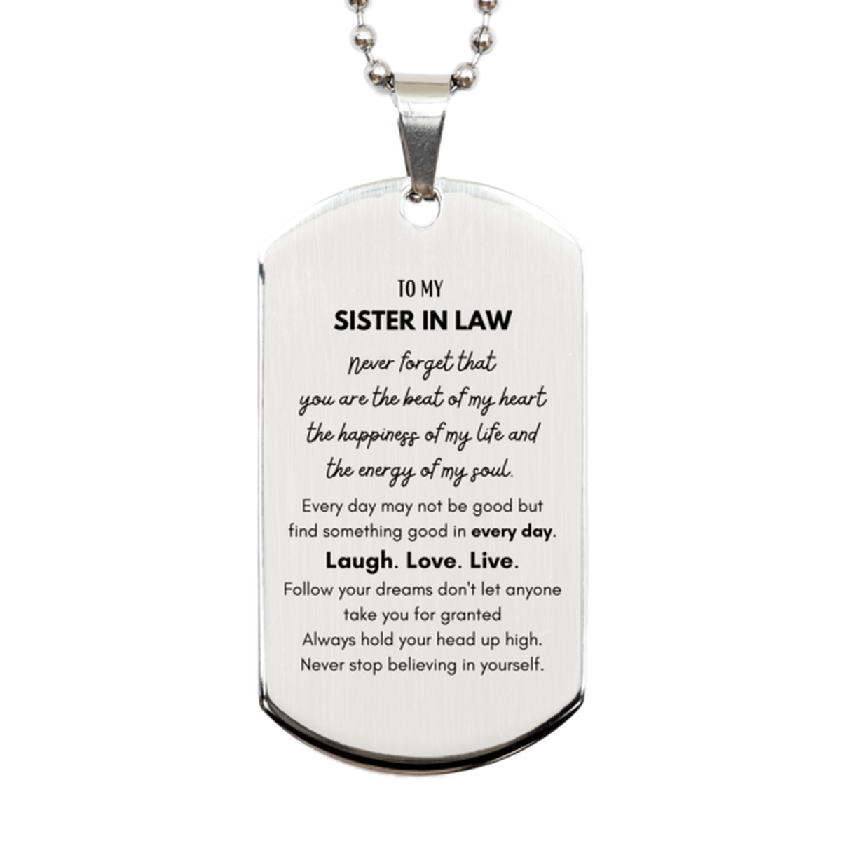 Sister In Law Silver Dog Tag Necklace - Heartfelt Message | Birthday & Christmas Gift