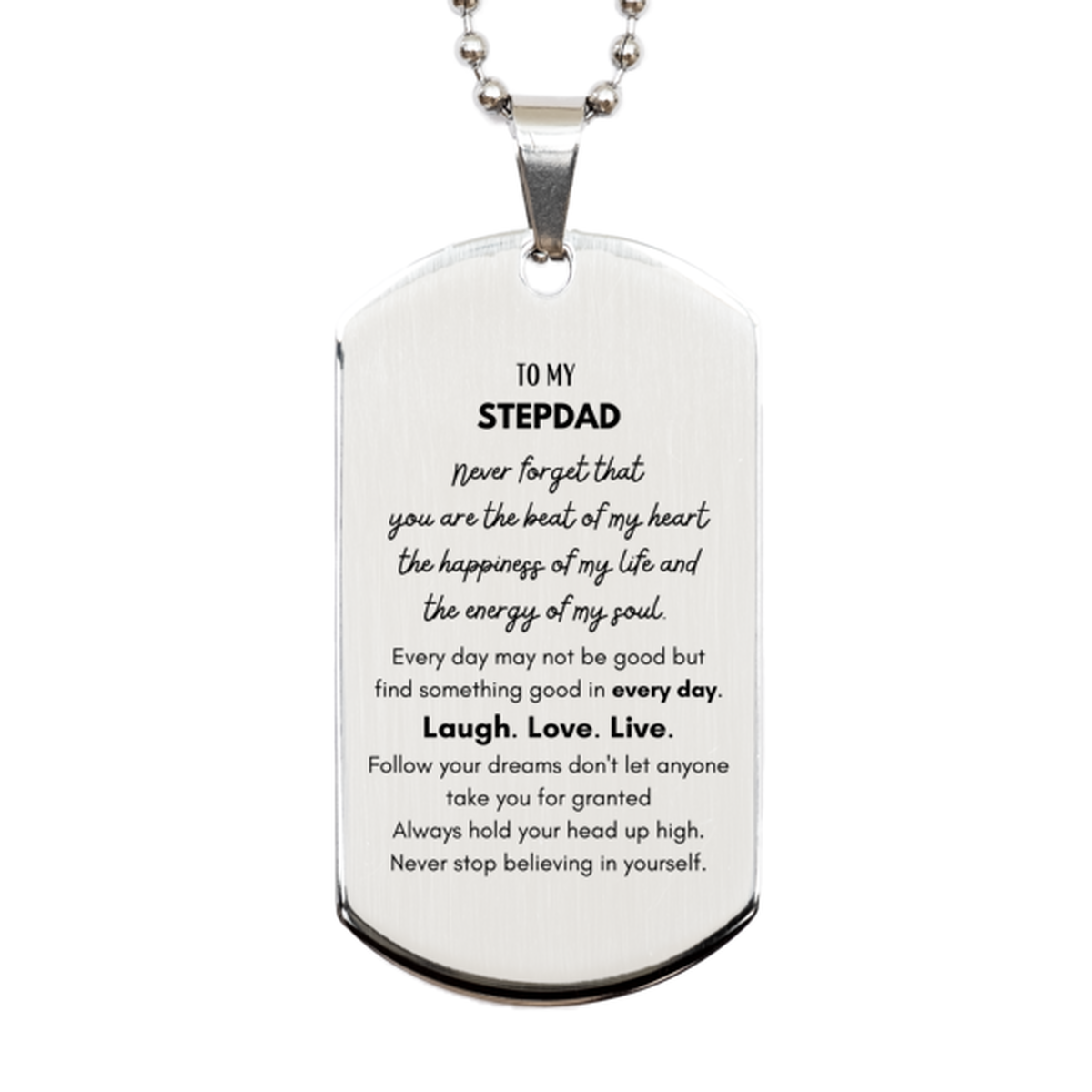 Stepdad Silver Dog Tag Necklace - To My Stepdad, Never Forget | Birthday Gift