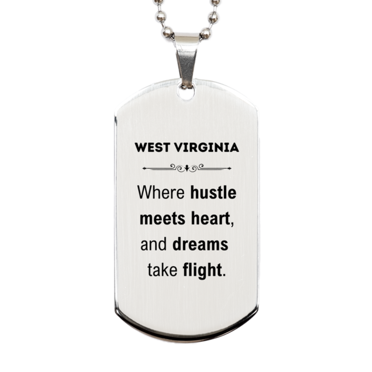 West Virginia Silver Dog Tag Necklace - Where Hustle Meets Heart | Meaningful Gift