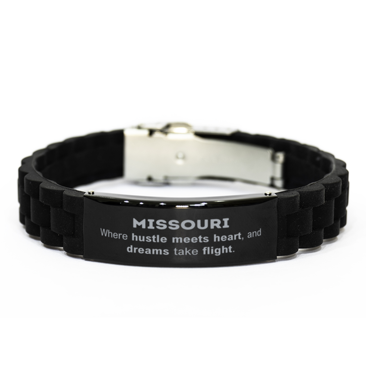 Missouri: Where hustle meets heart, and dreams take flight, Missouri Gifts, Proud Missouri Christmas Birthday Missouri Black Glidelock Clasp Bracelet, Missouri State People, Men, Women, Friends