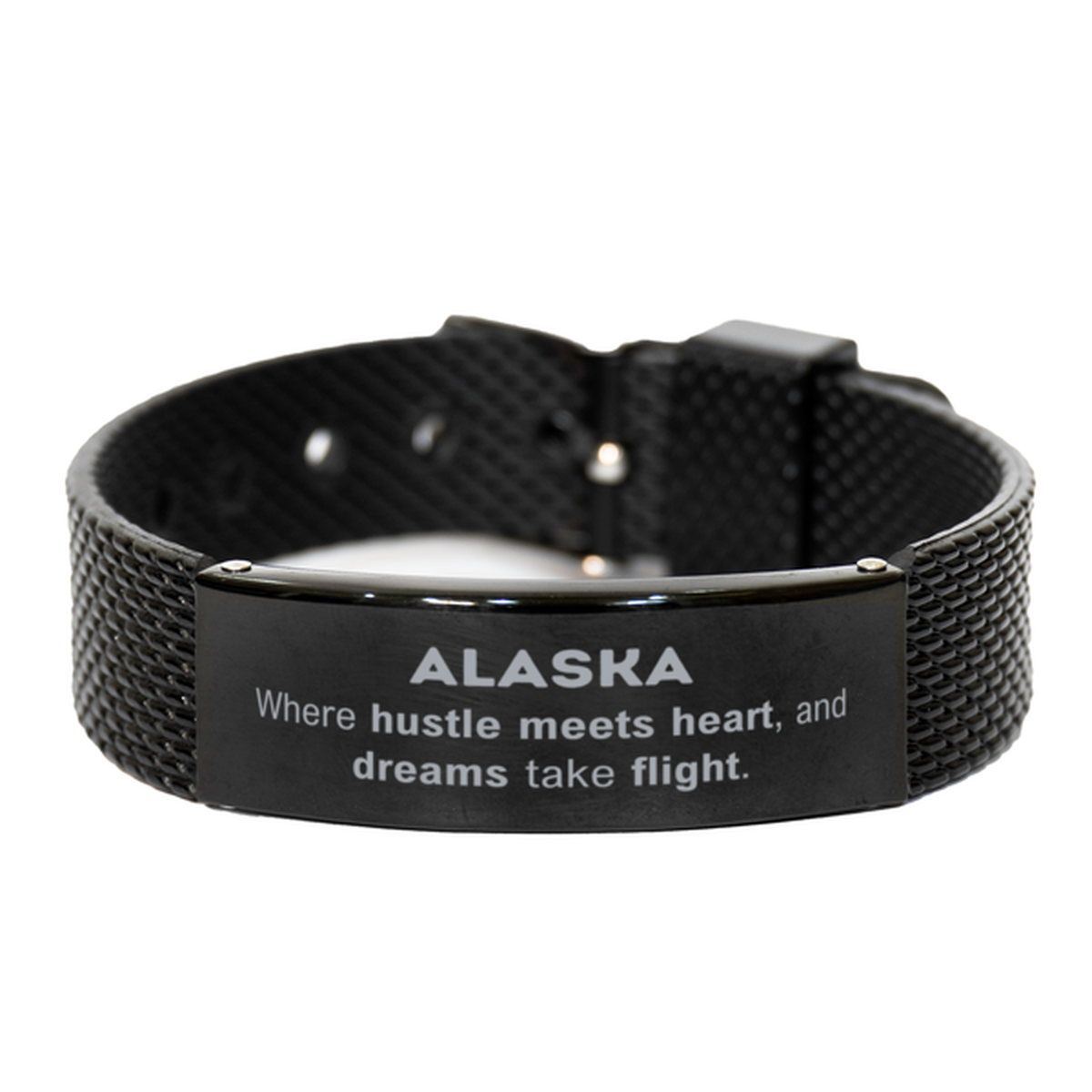 Alaska: Where hustle meets heart, and dreams take flight, Alaska Gifts, Proud Alaska Christmas Birthday Alaska Black Shark Mesh Bracelet, Alaska State People, Men, Women, Friends