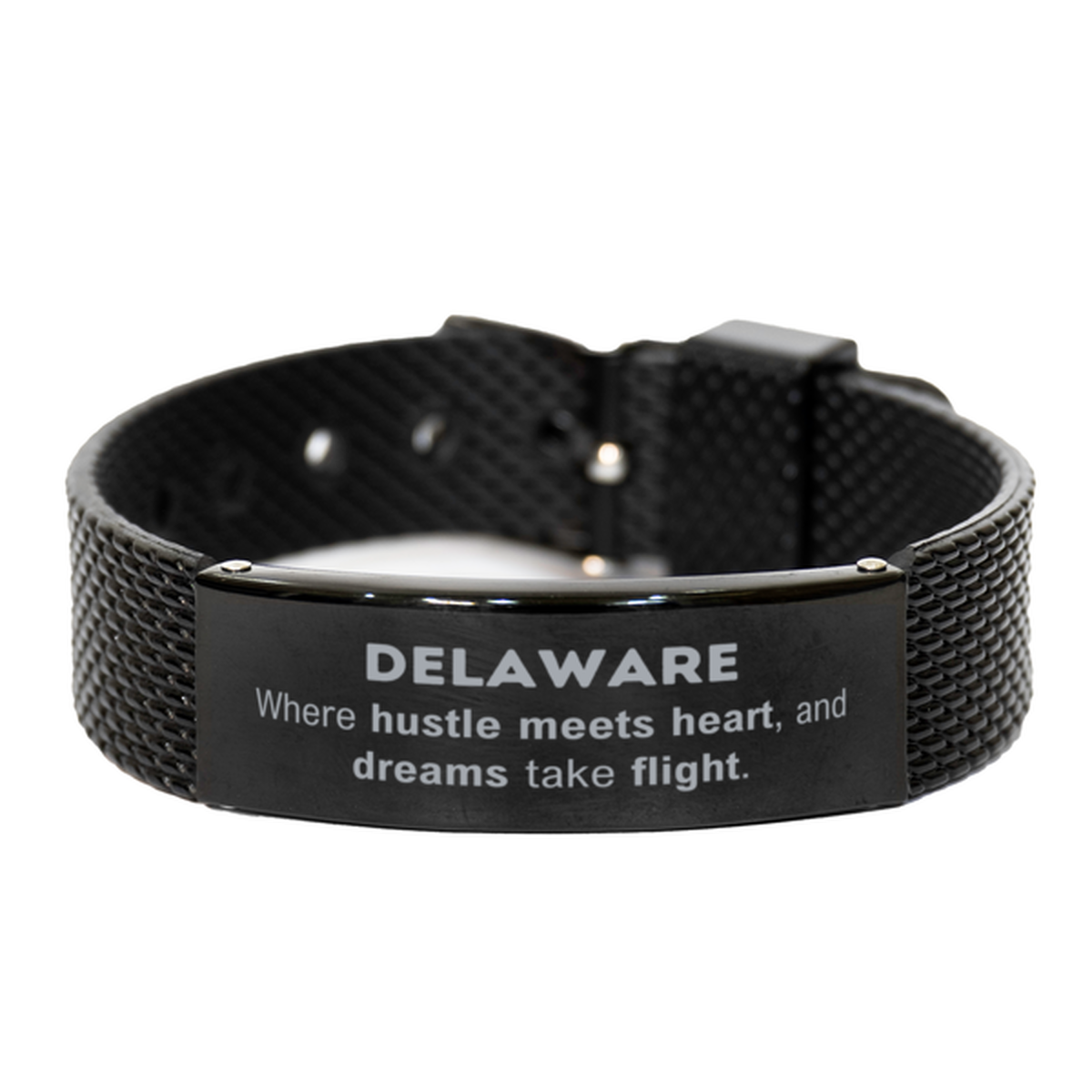 Delaware: Where hustle meets heart, and dreams take flight, Delaware Gifts, Proud Delaware Christmas Birthday Delaware Black Shark Mesh Bracelet, Delaware State People, Men, Women, Friends