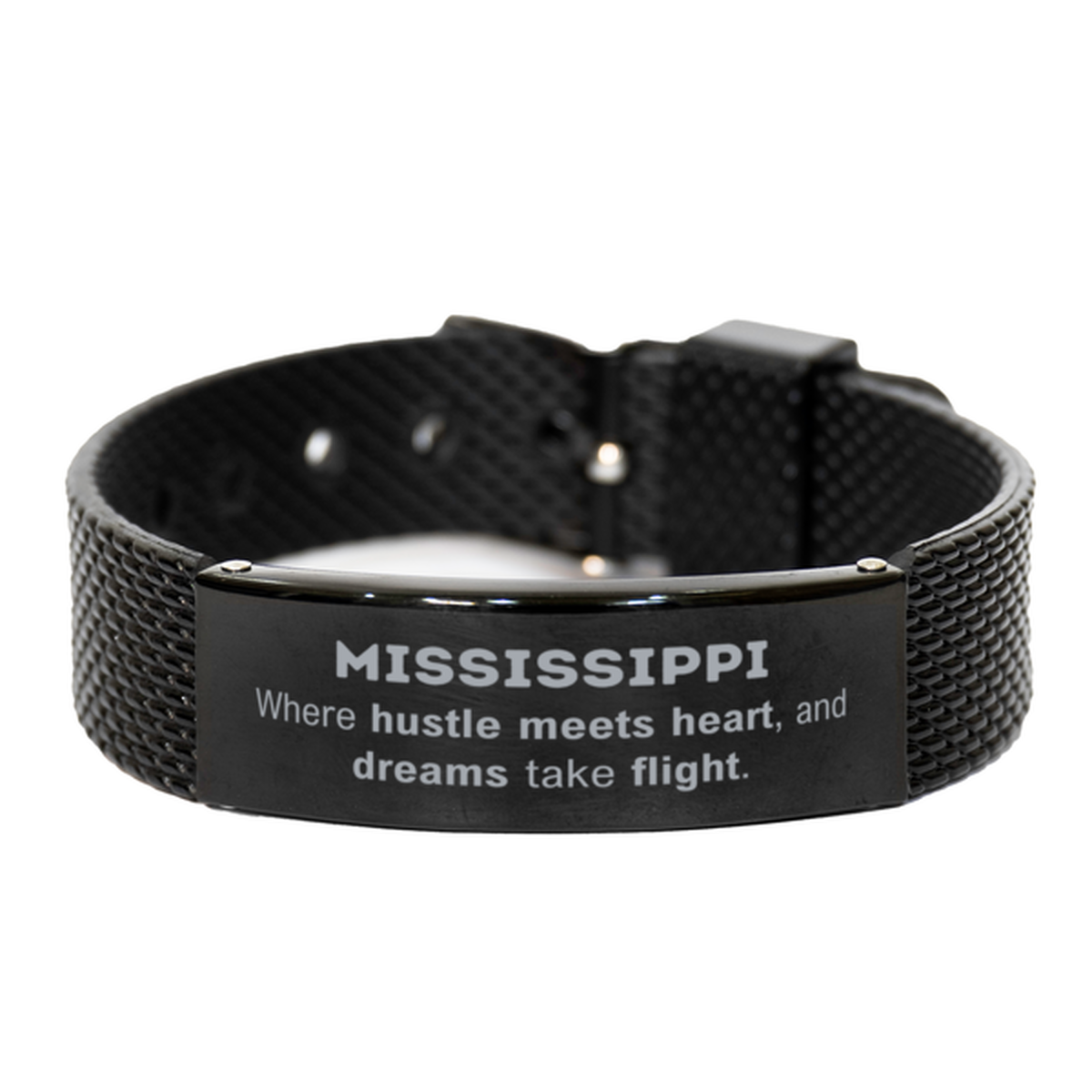 Mississippi: Where hustle meets heart, and dreams take flight, Mississippi Gifts, Proud Mississippi Christmas Birthday Mississippi Black Shark Mesh Bracelet, Mississippi State People, Men, Women, Friends