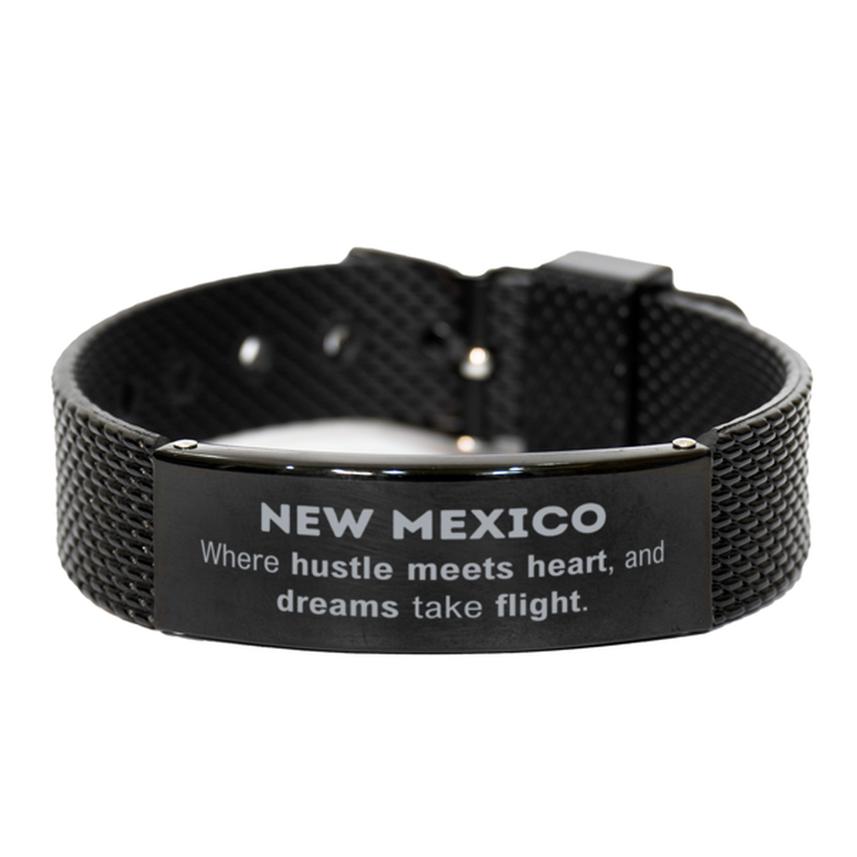 New Mexico: Where hustle meets heart, and dreams take flight, New Mexico Gifts, Proud New Mexico Christmas Birthday New Mexico Black Shark Mesh Bracelet, New Mexico State People, Men, Women, Friends