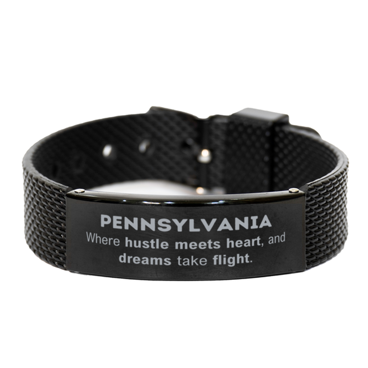 Pennsylvania: Where hustle meets heart, and dreams take flight, Pennsylvania Gifts, Proud Pennsylvania Christmas Birthday Pennsylvania Black Shark Mesh Bracelet, Pennsylvania State People, Men, Women, Friends