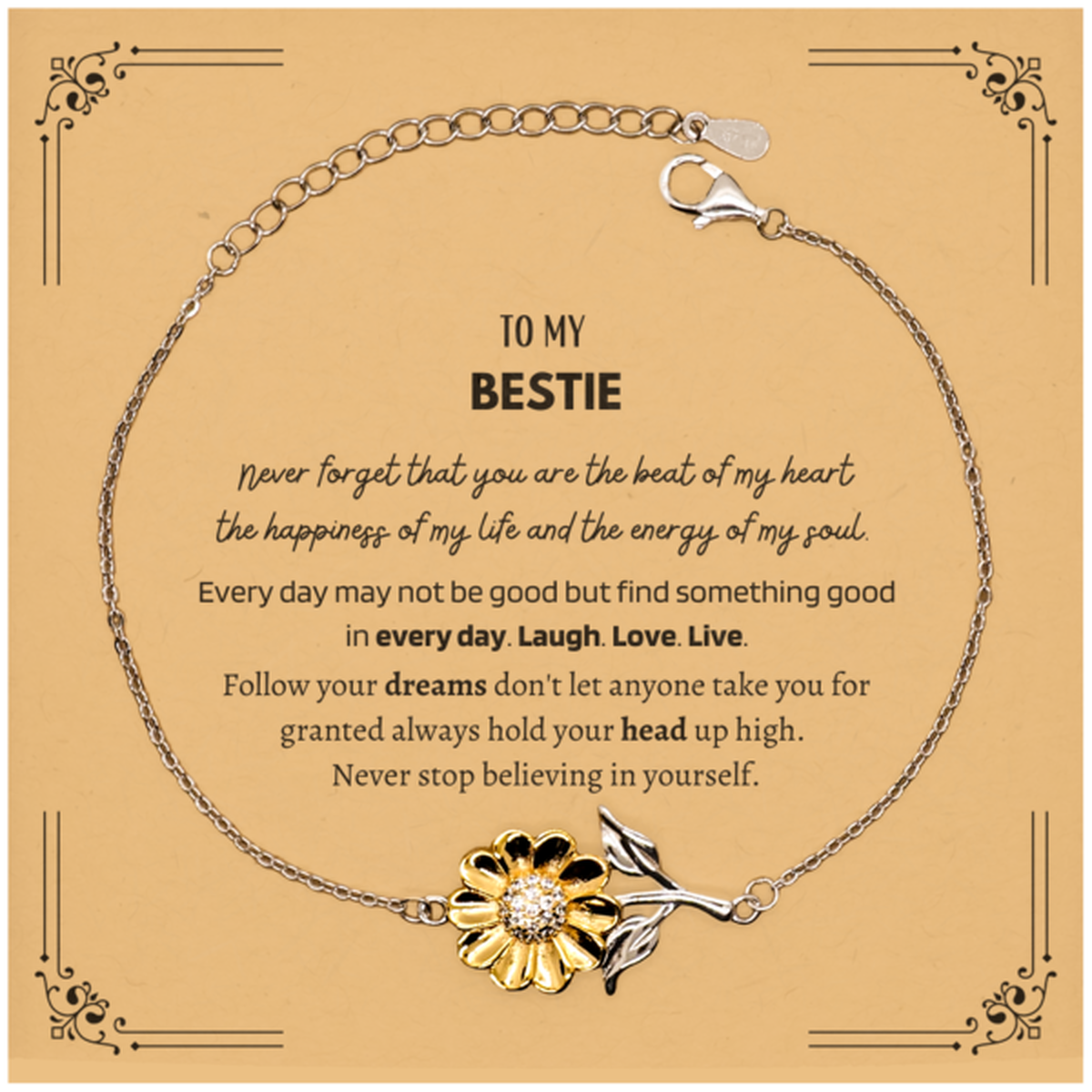 To My Bestie Message Card Gifts, Christmas Bestie Sunflower Bracelet Present, Birthday Unique Motivational For Bestie, To My Bestie Never forget that you are the beat of my heart the happiness of my life and the energy of my soul