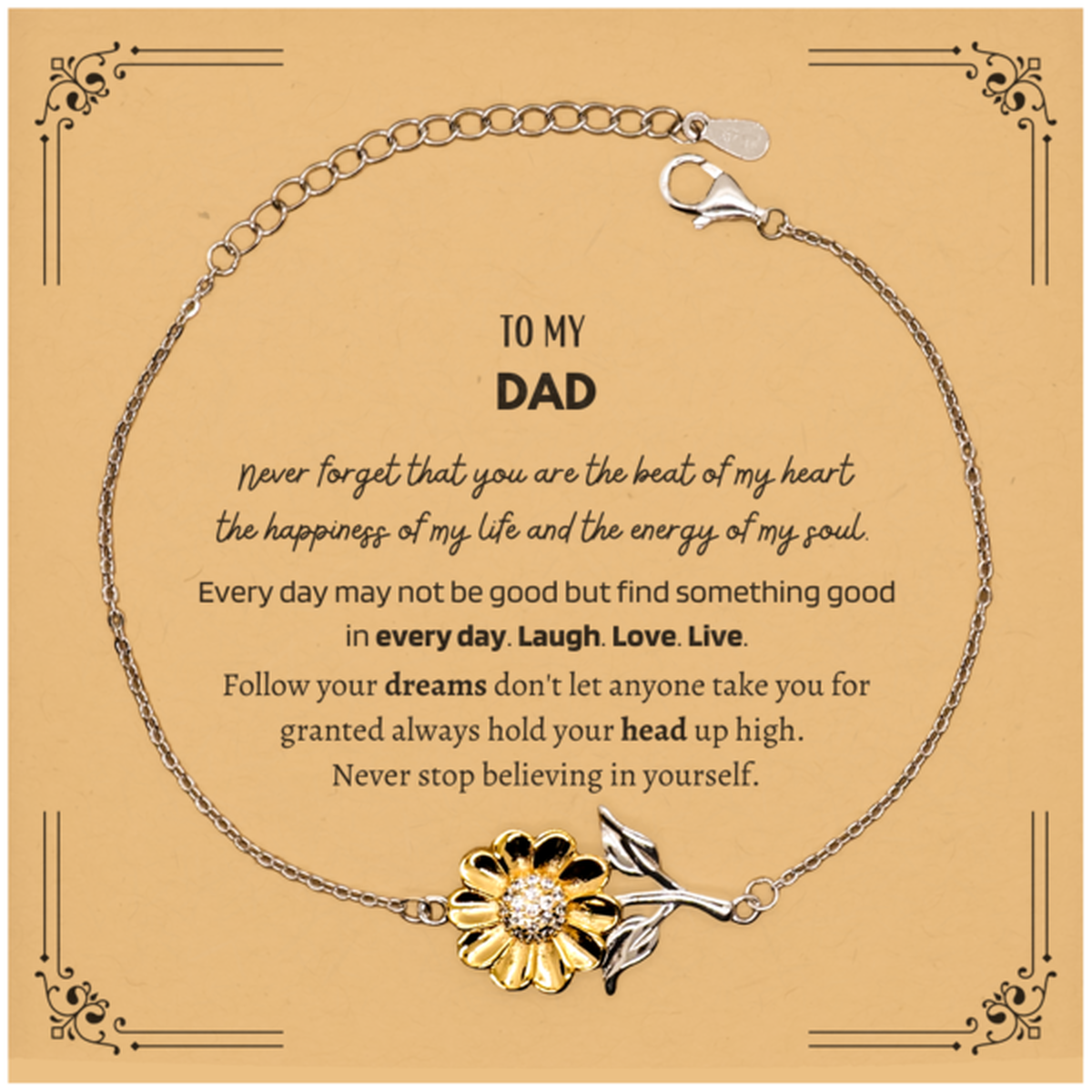 Dad Sunflower Bracelet - Never Forget You Are the Beat of My Heart | Father's Day Gift
