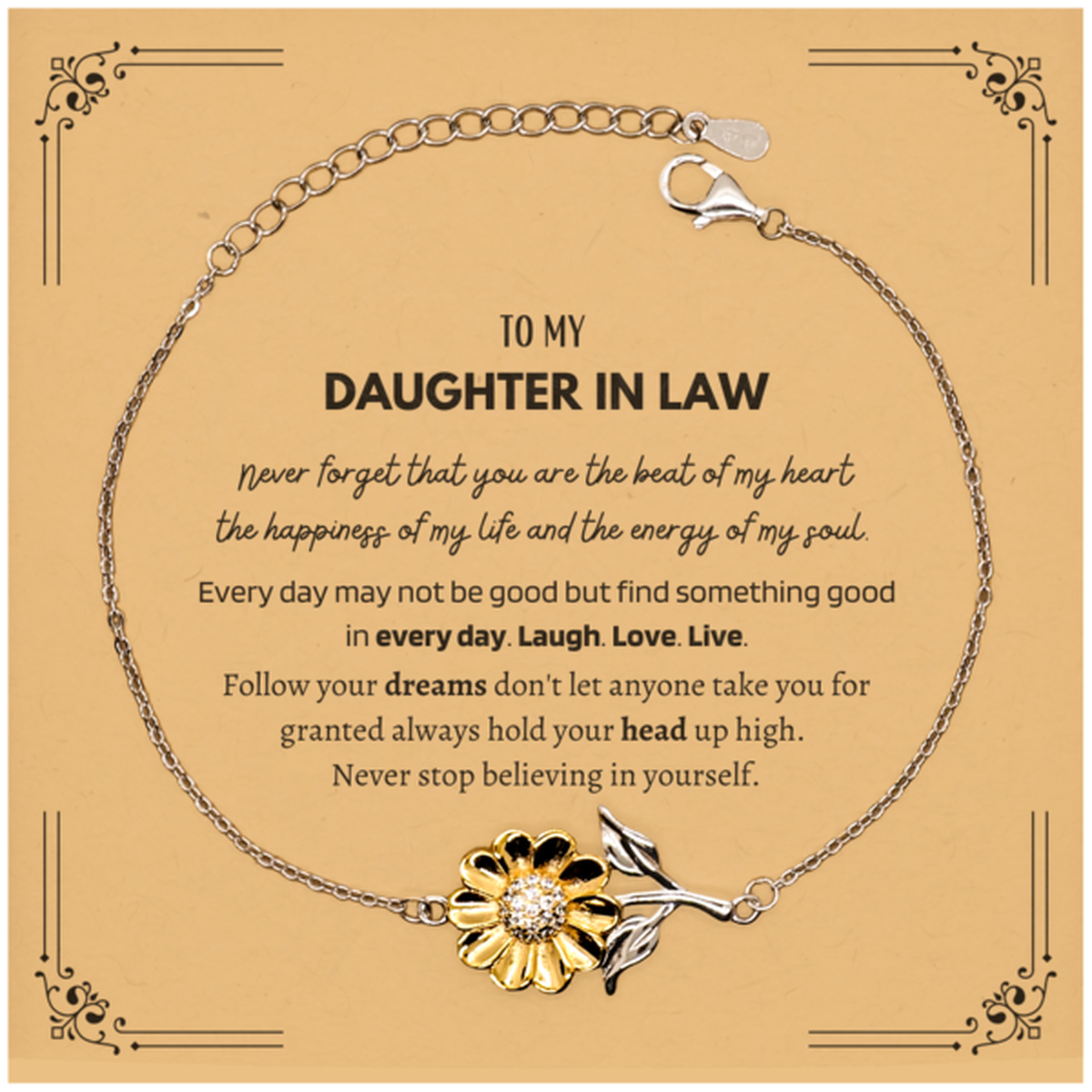 Daughter In Law Sunflower Bracelet - Never Forget You Are The Beat Of My Heart | Christmas Gift