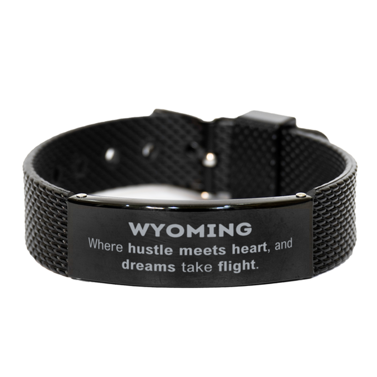 Wyoming: Where hustle meets heart, and dreams take flight, Wyoming Gifts, Proud Wyoming Christmas Birthday Wyoming Black Shark Mesh Bracelet, Wyoming State People, Men, Women, Friends