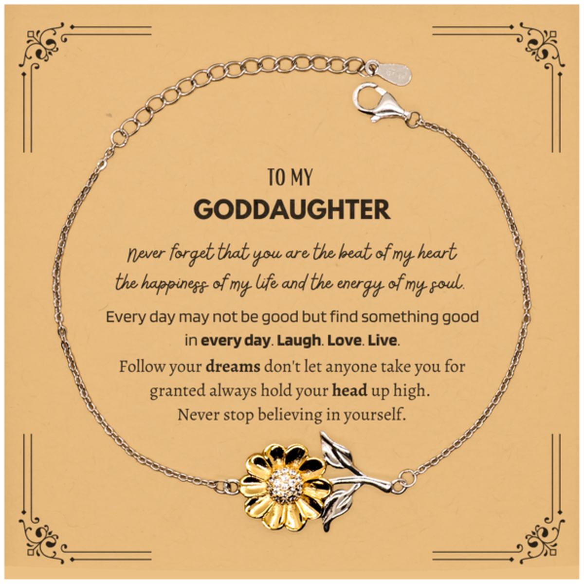 To My Goddaughter Message Card Gifts, Christmas Goddaughter Sunflower Bracelet Present, Birthday Unique Motivational For Goddaughter, To My Goddaughter Never forget that you are the beat of my heart the happiness of my life and the energy of my soul