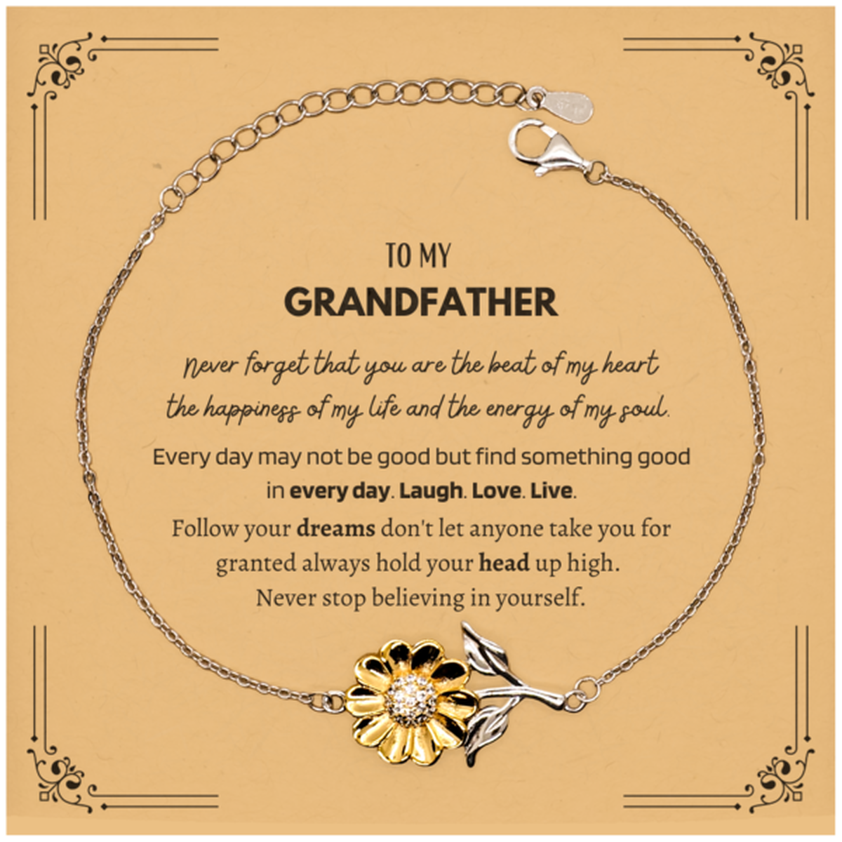 Grandfather Sunflower Bracelet - Never Forget That You Are The Beat Of My Heart | Christmas Gift