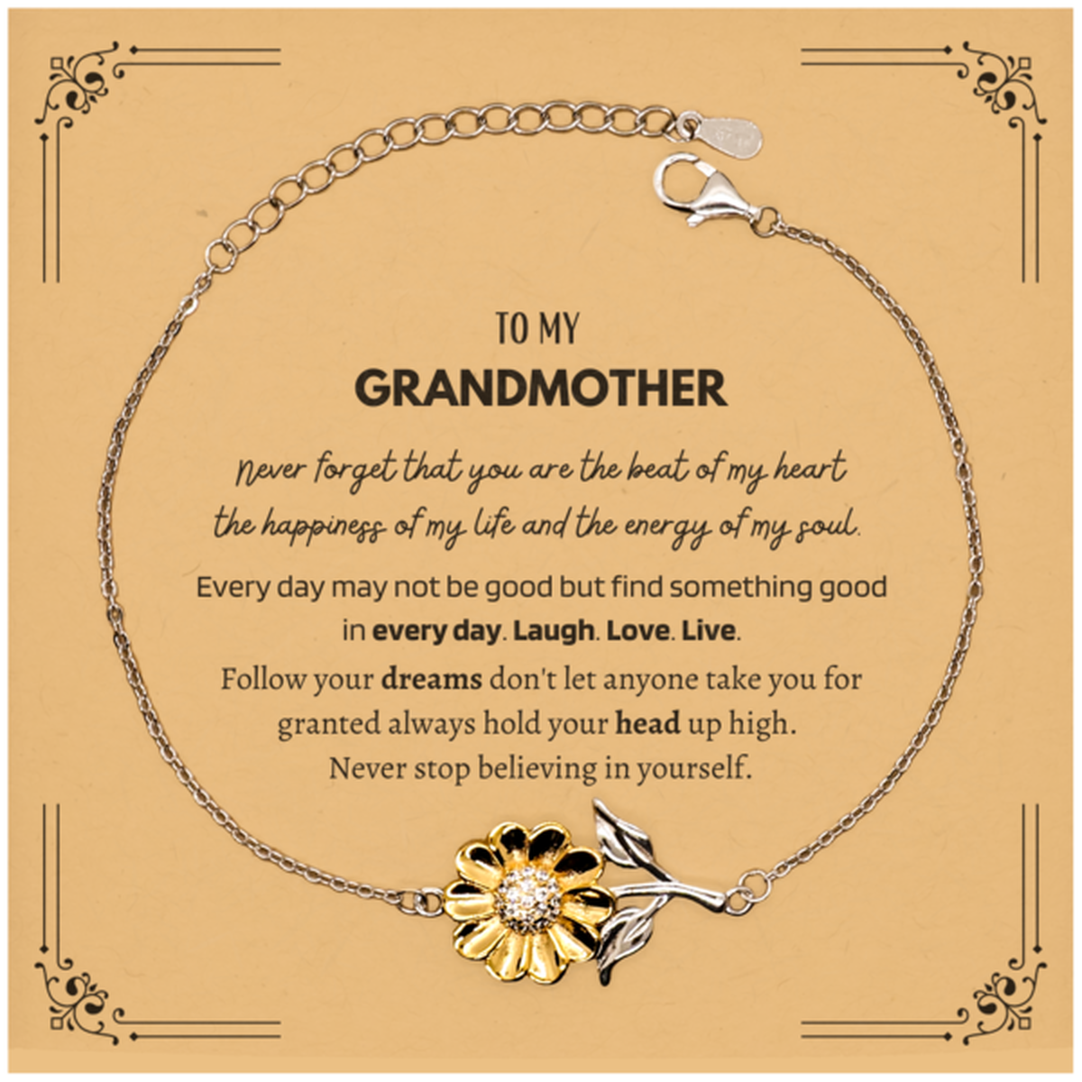 Grandmother Sunflower Bracelet - Never Forget That You Are the Beat of My Heart | Christmas Gift