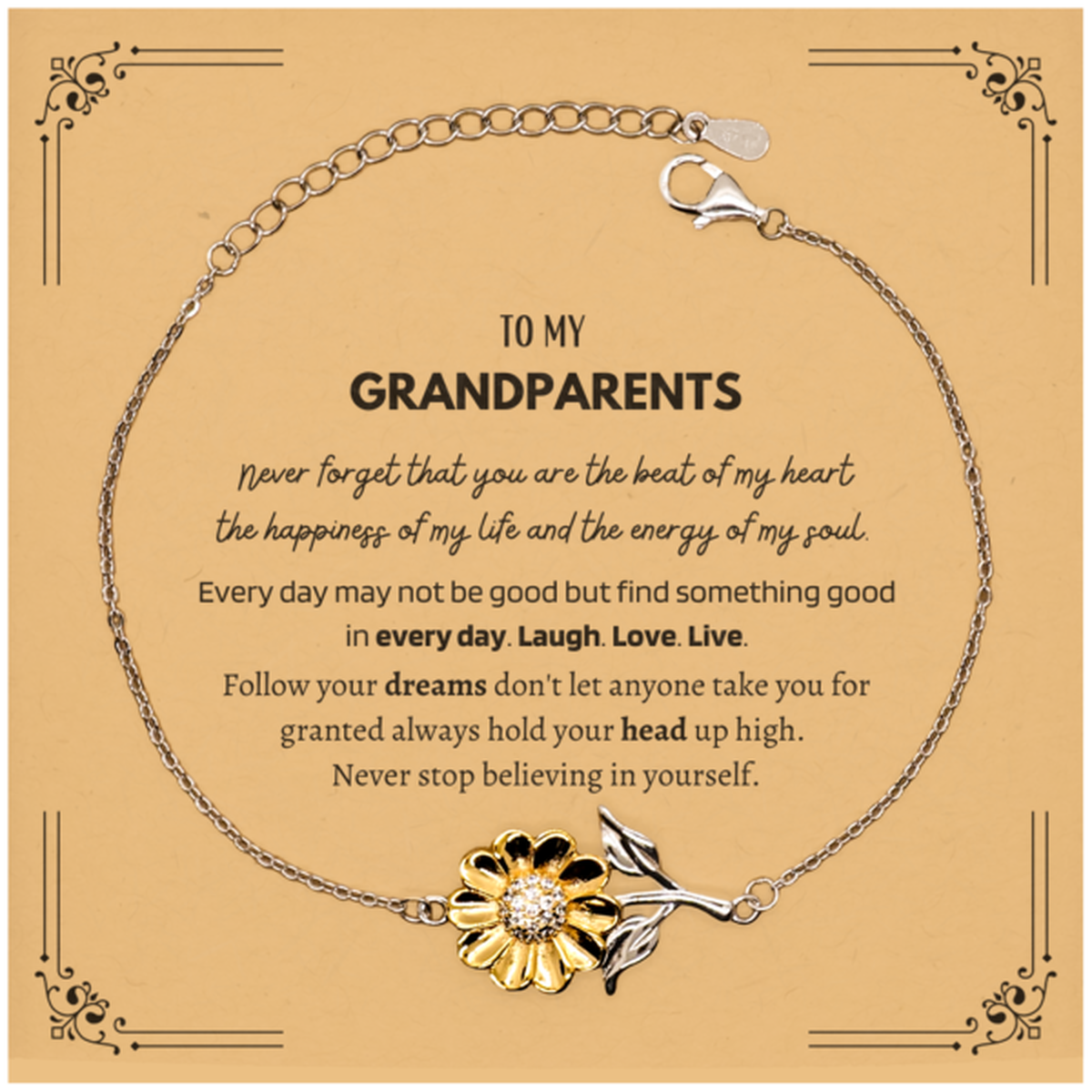 To My Grandparents Message Card Gifts, Christmas Grandparents Sunflower Bracelet Present, Birthday Unique Motivational For Grandparents, To My Grandparents Never forget that you are the beat of my heart the happiness of my life and the energy of my soul