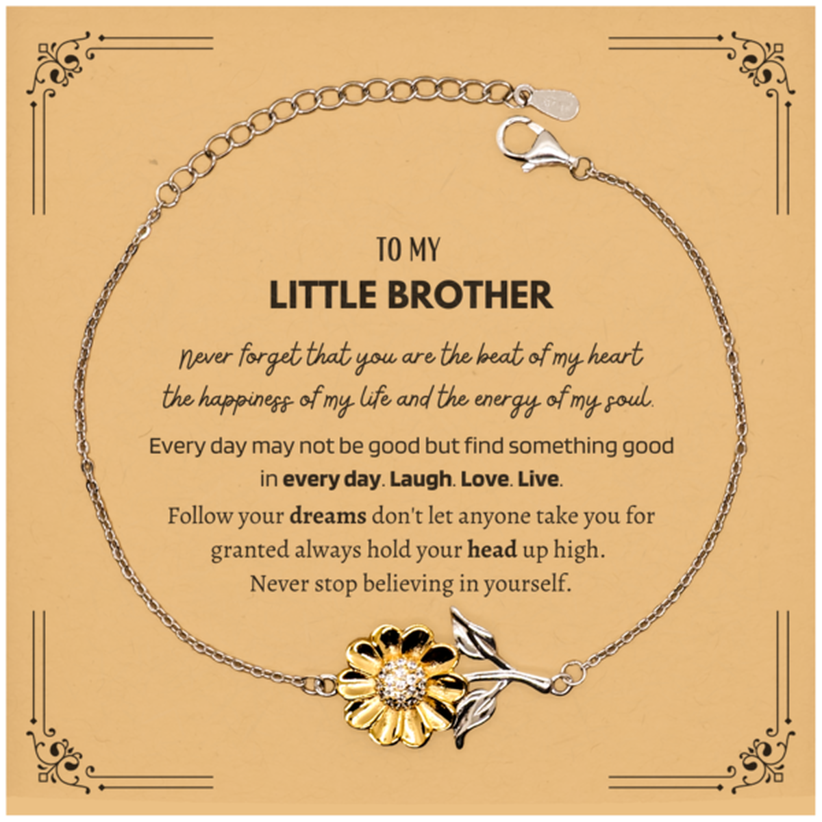 Little Brother Sunflower Bracelet - Heartfelt Message | Birthday and Christmas Gift