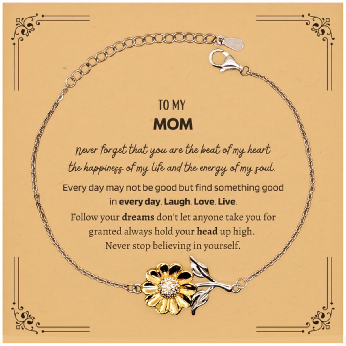 Mom Sunflower Bracelet - Never Forget You Are the Beat of My Heart | Birthday Gift