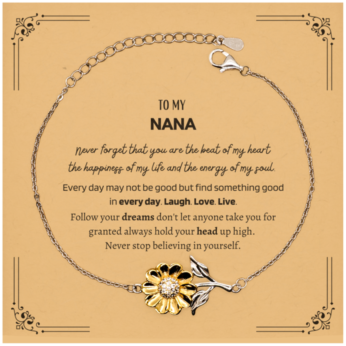 To My Nana Message Card Gifts, Christmas Nana Sunflower Bracelet Present, Birthday Unique Motivational For Nana, To My Nana Never forget that you are the beat of my heart the happiness of my life and the energy of my soul
