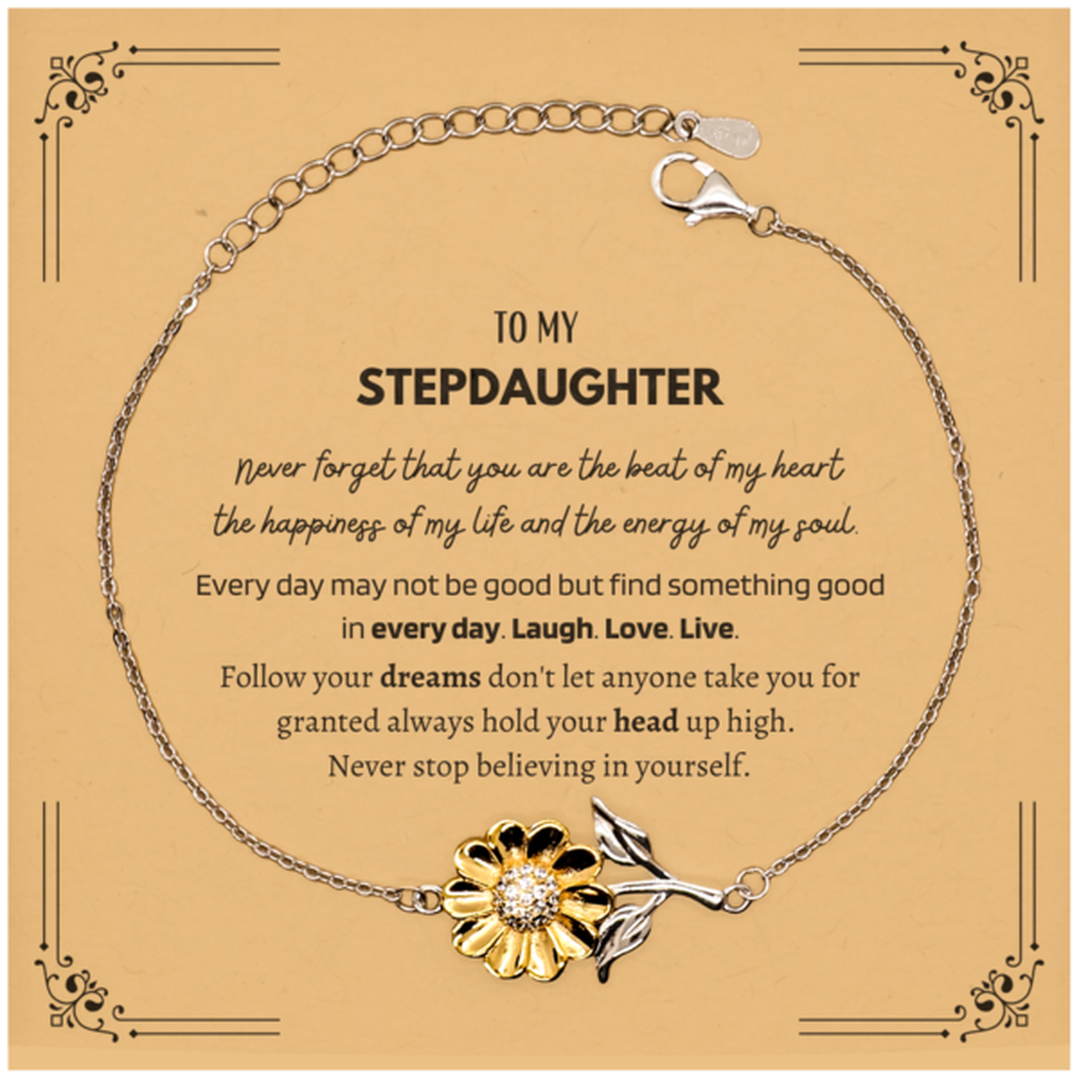 Stepdaughter Sunflower Bracelet - To My Stepdaughter You Are the Beat of My Heart | Birthday & Christmas Gift