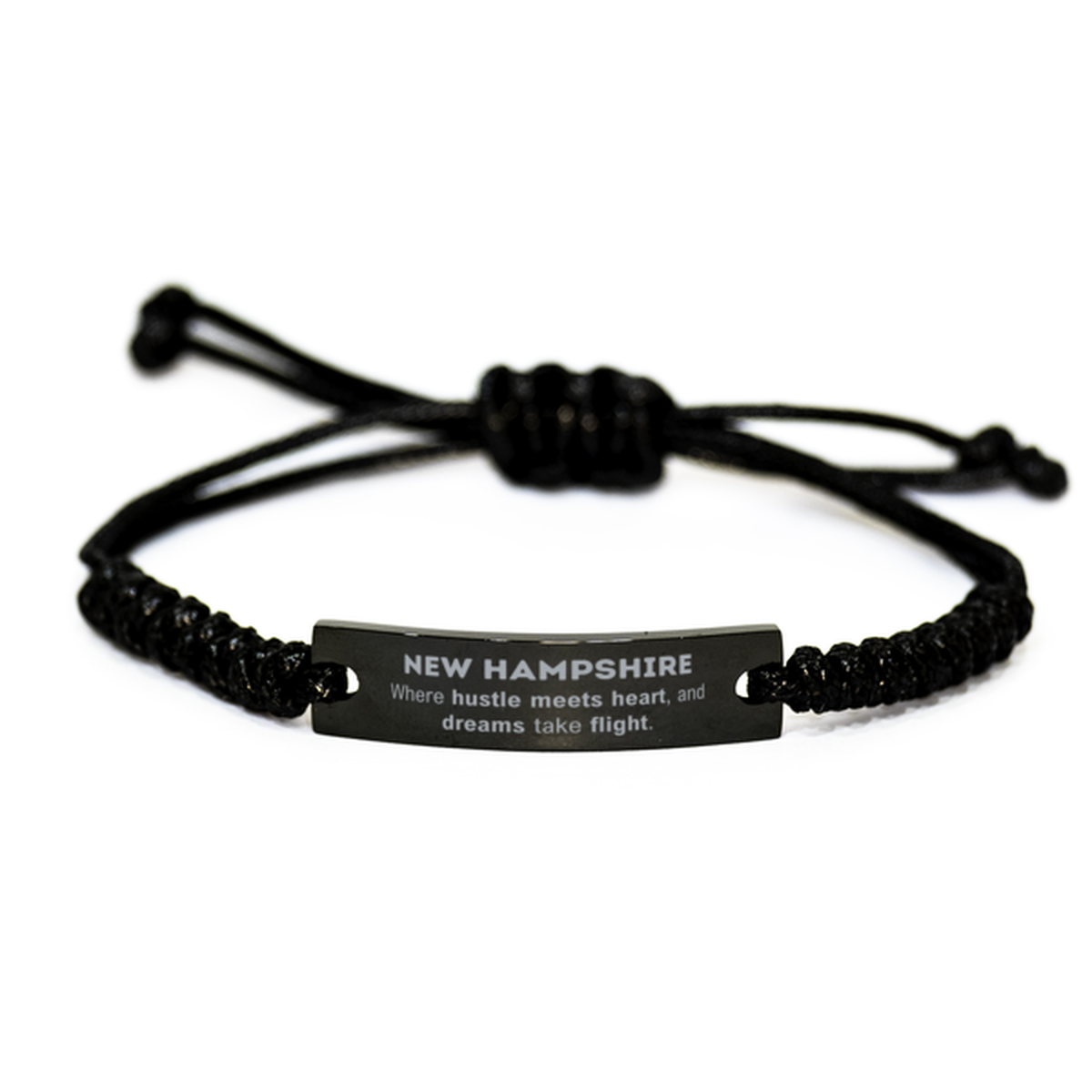 New Hampshire: Where hustle meets heart, and dreams take flight, New Hampshire Gifts, Proud New Hampshire Christmas Birthday New Hampshire Black Rope Bracelet, New Hampshire State People, Men, Women, Friends
