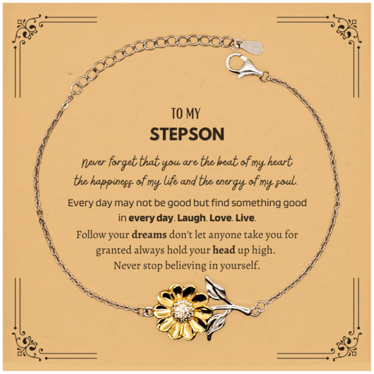 Stepson Sunflower Bracelet - You are the Beat of My Heart | Christmas Gift