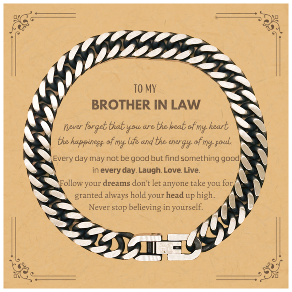 To My Brother In Law Message Card Gifts, Christmas Brother In Law Cuban Link Chain Bracelet Present, Birthday Unique Motivational For Brother In Law, To My Brother In Law Never forget that you are the beat of my heart the happiness of my life and the ener