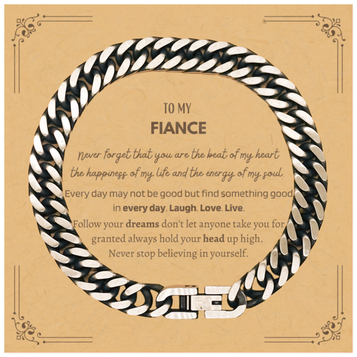 To My Fiance Message Card Gifts, Christmas Fiance Cuban Link Chain Bracelet Present, Birthday Unique Motivational For Fiance, To My Fiance Never forget that you are the beat of my heart the happiness of my life and the energy of my soul