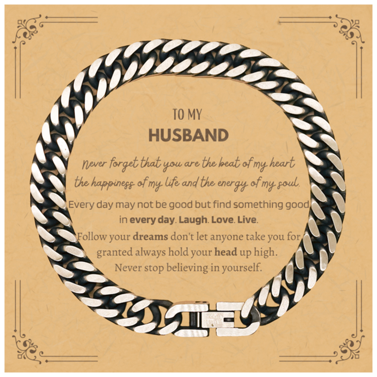 To My Husband Message Card Gifts, Christmas Husband Cuban Link Chain Bracelet Present, Birthday Unique Motivational For Husband, To My Husband Never forget that you are the beat of my heart the happiness of my life and the energy of my soul