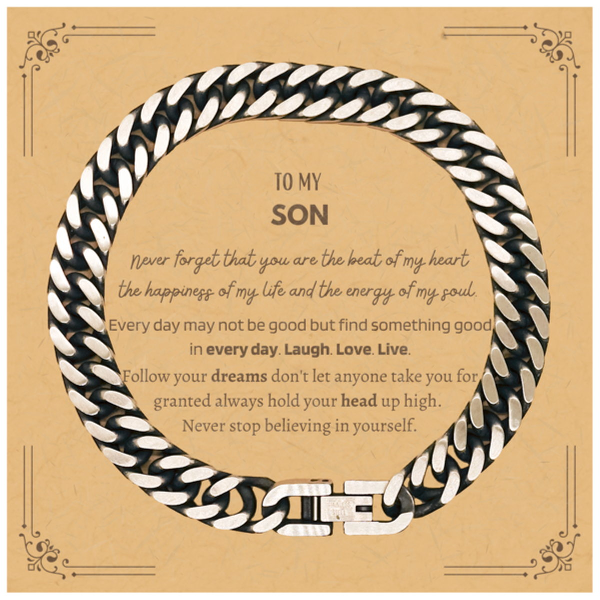 To My Son Message Card Gifts, Christmas Son Cuban Link Chain Bracelet Present, Birthday Unique Motivational For Son, To My Son Never forget that you are the beat of my heart the happiness of my life and the energy of my soul