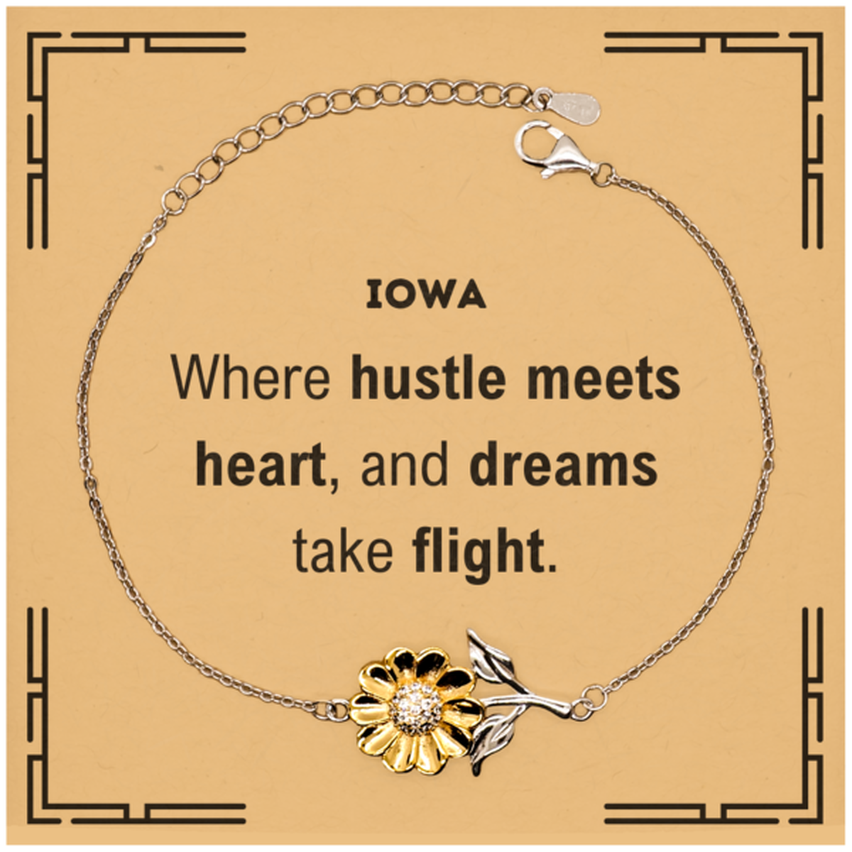 Iowa: Where hustle meets heart, and dreams take flight, Iowa Card Gifts, Proud Iowa Christmas Birthday Iowa Sunflower Bracelet, Iowa State People, Men, Women, Friends