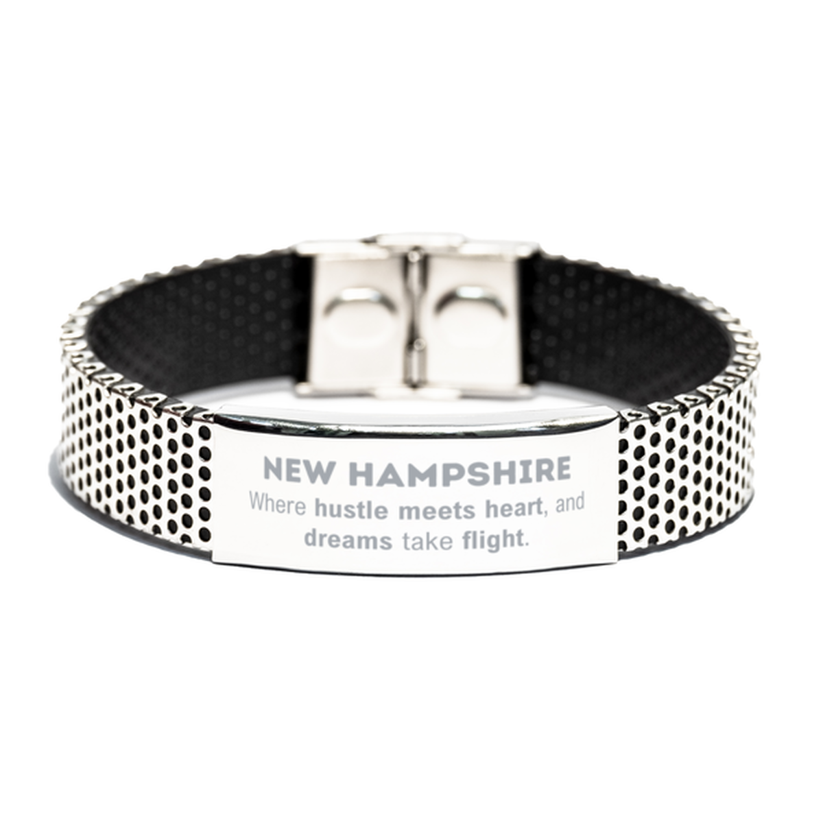 New Hampshire: Where hustle meets heart, and dreams take flight, New Hampshire Gifts, Proud New Hampshire Christmas Birthday New Hampshire Stainless Steel Bracelet, New Hampshire State People, Men, Women, Friends