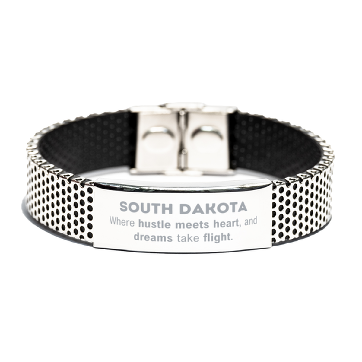 South Dakota: Where hustle meets heart, and dreams take flight, South Dakota Gifts, Proud South Dakota Christmas Birthday South Dakota Stainless Steel Bracelet, South Dakota State People, Men, Women, Friends