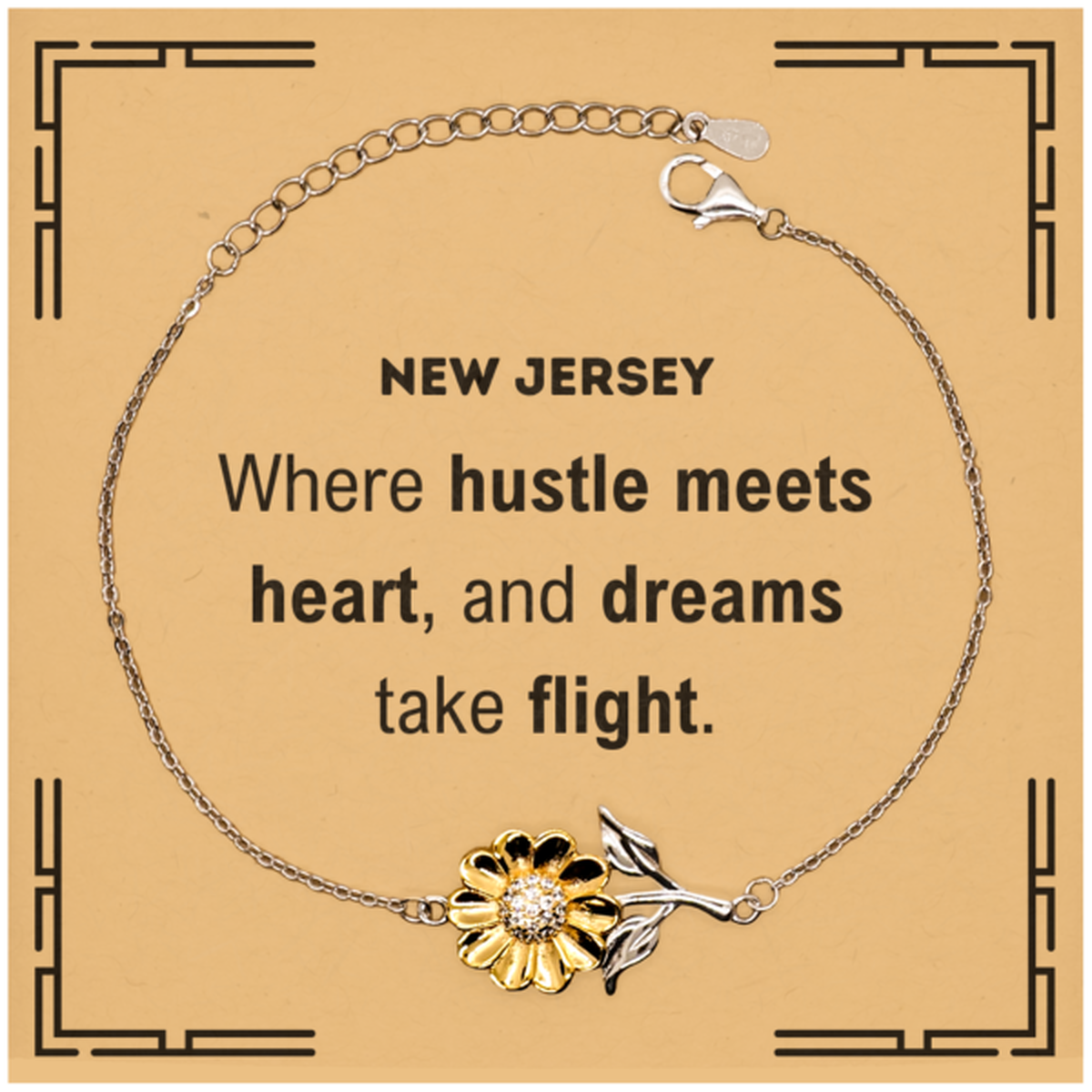 New Jersey: Where hustle meets heart, and dreams take flight, New Jersey Card Gifts, Proud New Jersey Christmas Birthday New Jersey Sunflower Bracelet, New Jersey State People, Men, Women, Friends